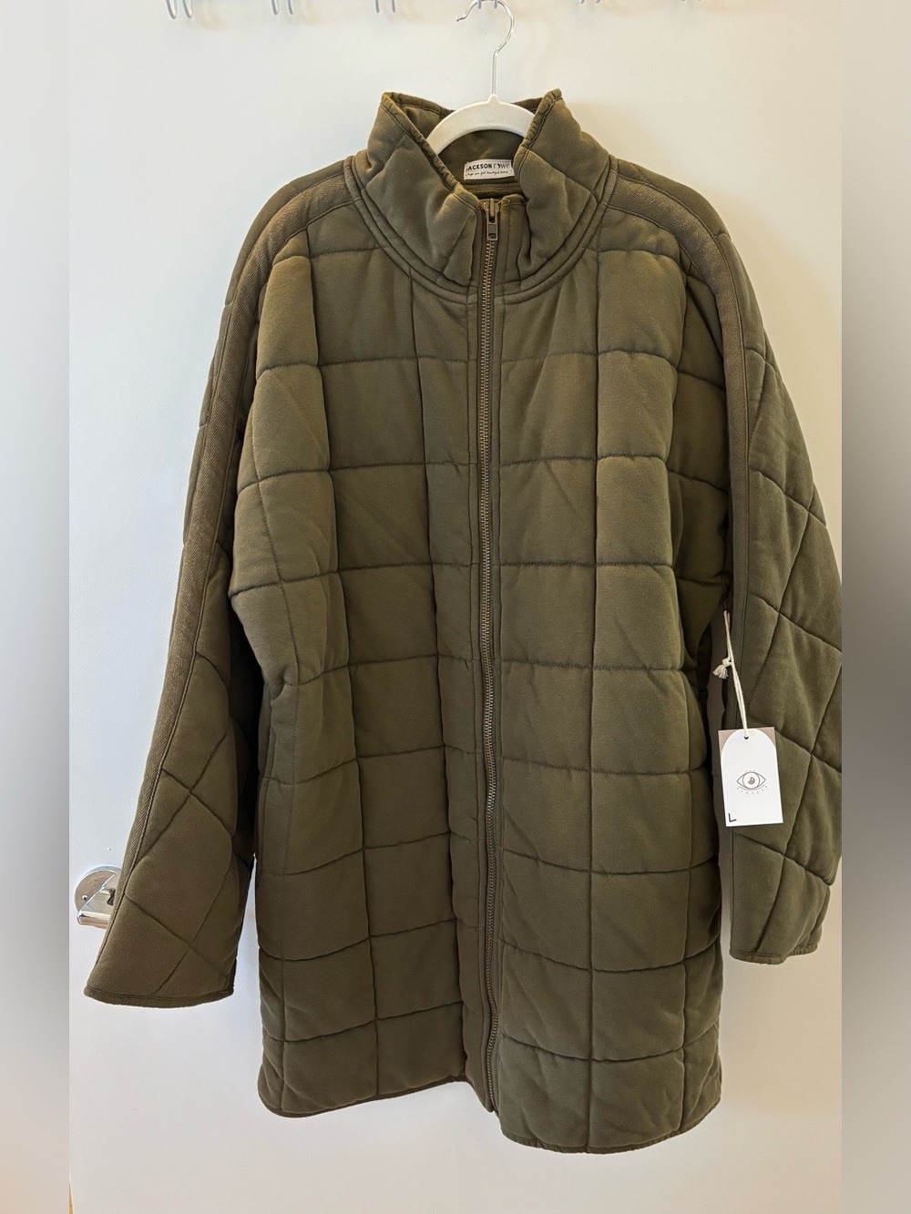 Jackson Rowe Olive Quilted Cotton Long Jacket L